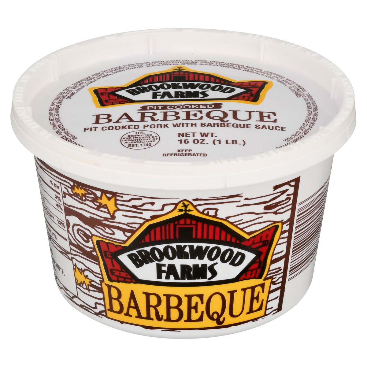 slide 1 of 9, Brookwood Farms Pit Cooked Pork with Barbeque Sauce 16 oz, 16 oz