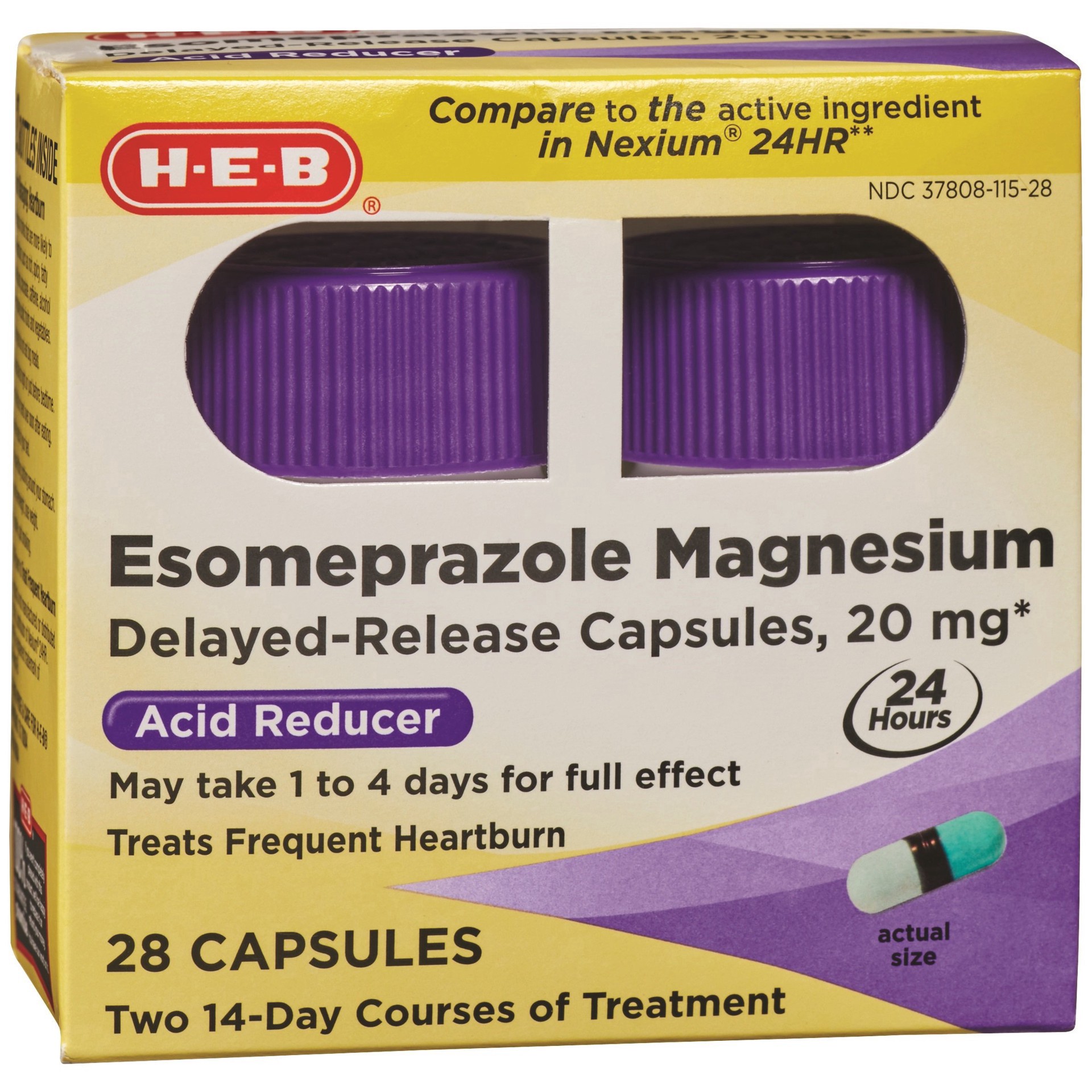 slide 1 of 1, H-E-B Esomeprazole Magnesium Acid Reducer Capsules – 20 mg, 28 ct