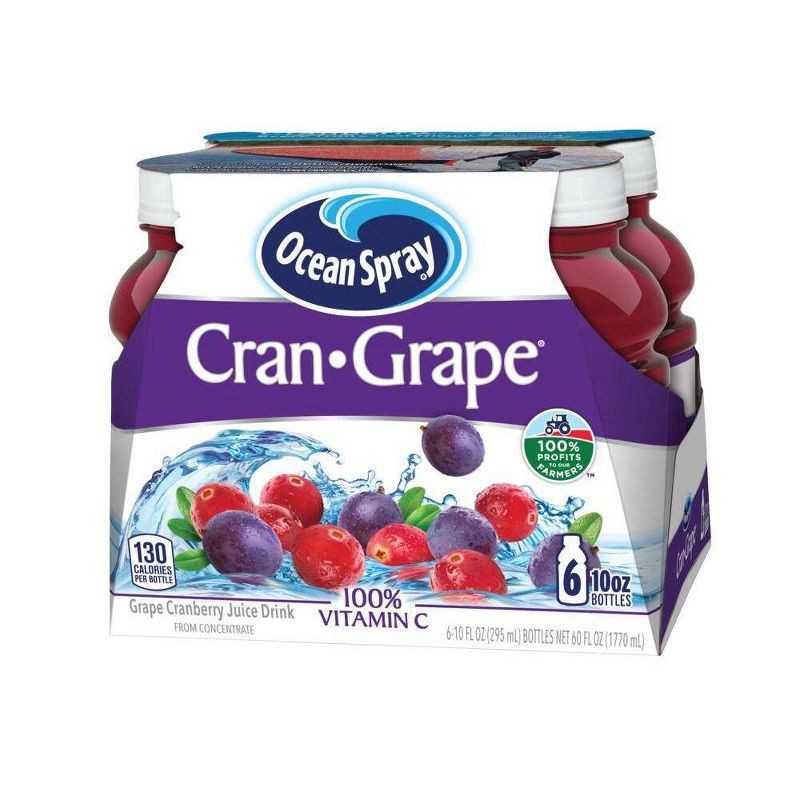 slide 1 of 3, Ocean Spray Cran-Grape Cranberry Grape Juice Drinks, 10 Fl Oz Bottles, 6 Count, 60 fl oz