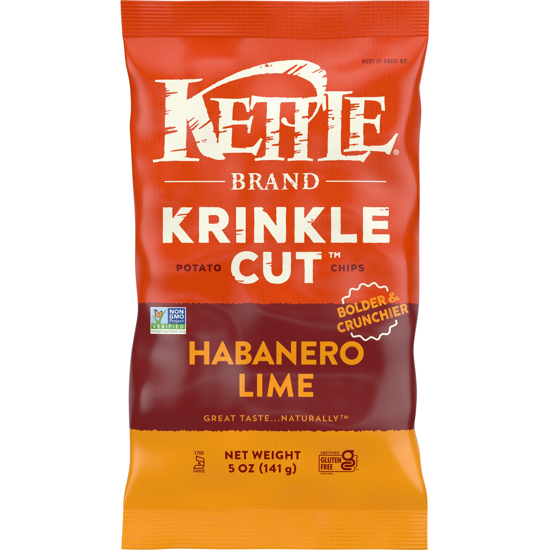 slide 1 of 5, Kettle Brand Potato Chips, Krinkle Cut, Habanero Lime Kettle Chips, 5 Oz, 5 oz
