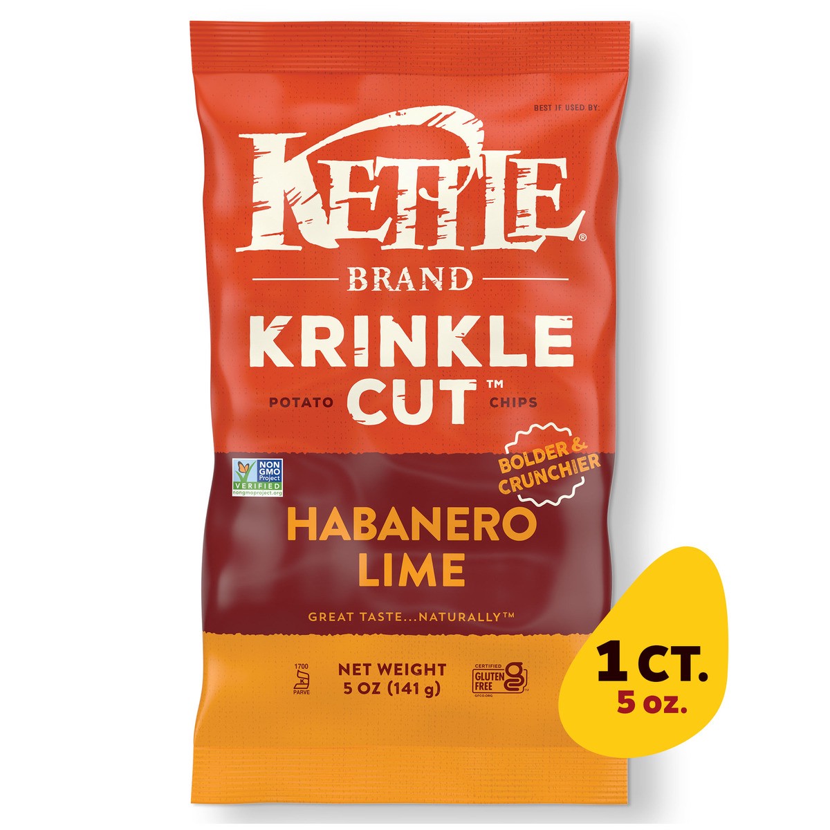 slide 1 of 5, Kettle Brand Potato Chips, Krinkle Cut, Habanero Lime Kettle Chips, 5 Oz, 5 oz