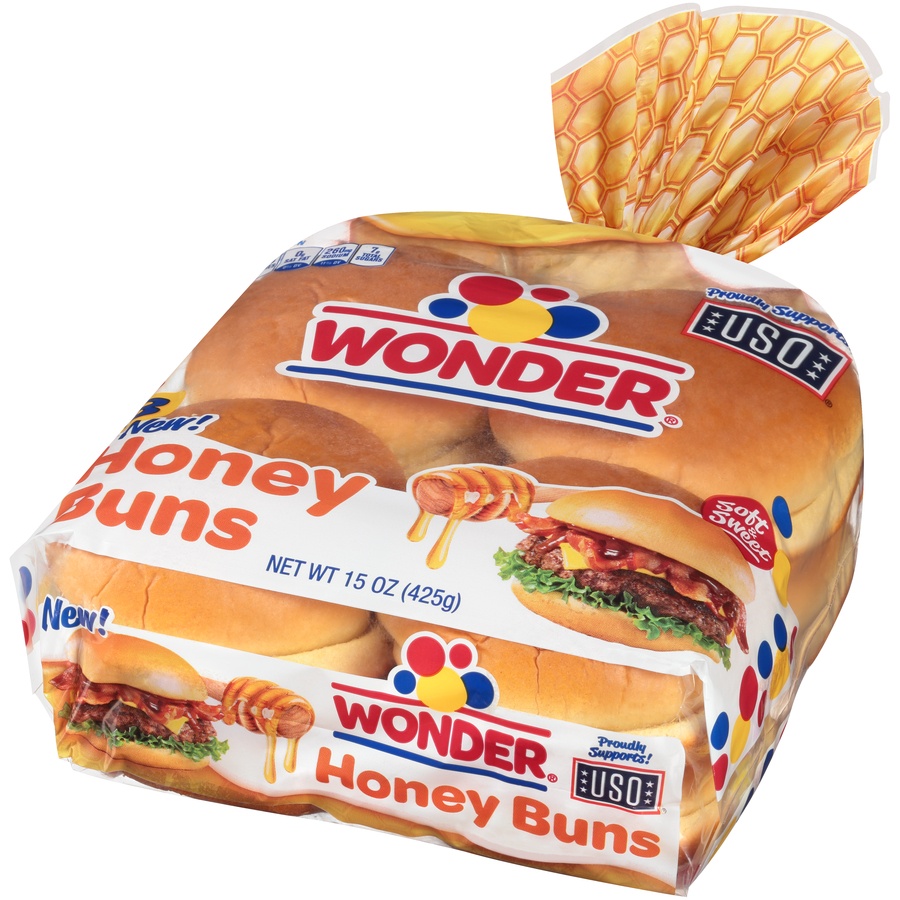 slide 3 of 8, Wonder Honey Hamburger Buns, 1 oz