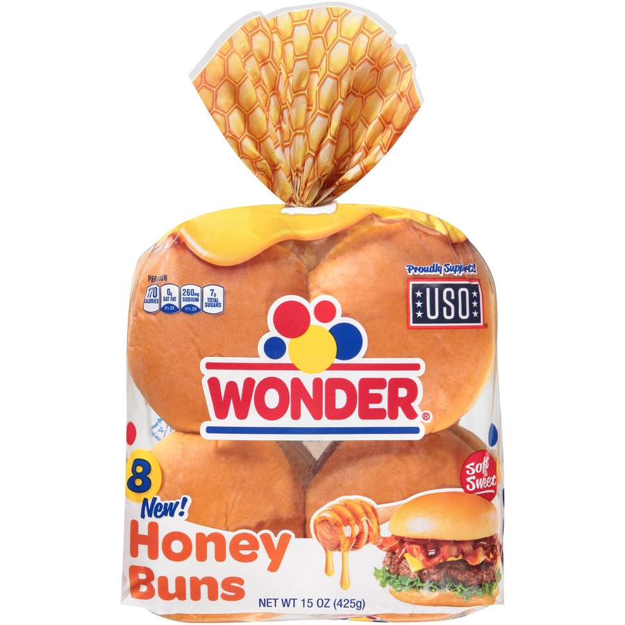 slide 1 of 8, Wonder Honey Hamburger Buns, 1 oz