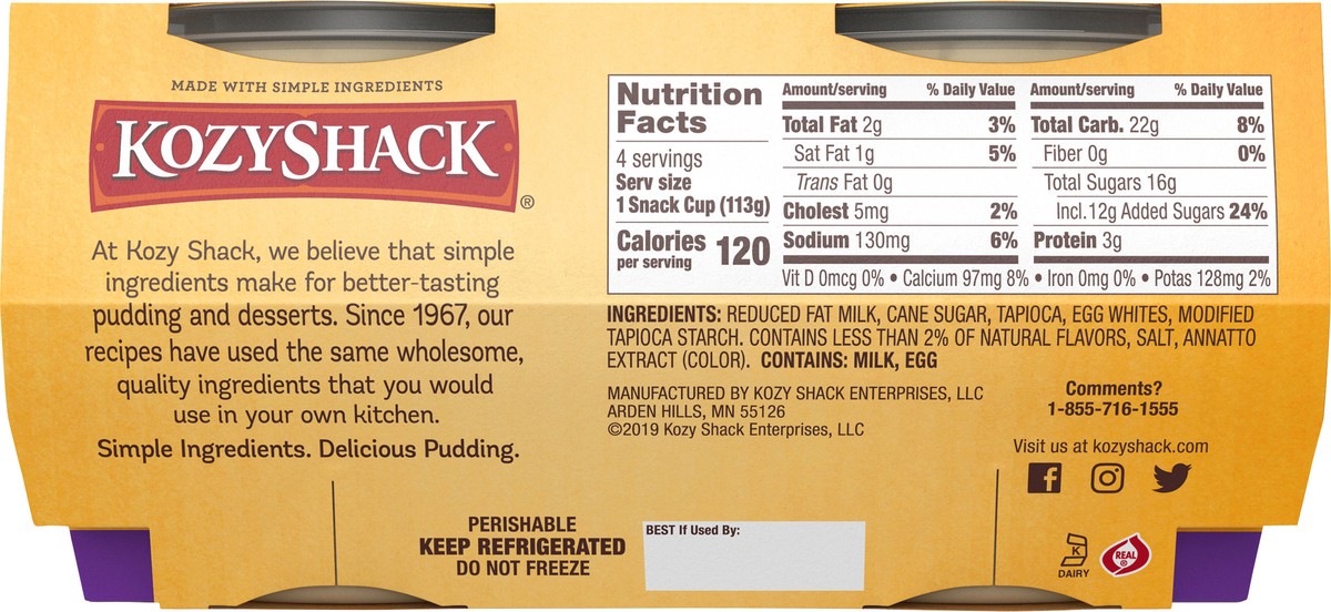 slide 12 of 13, Kozy Shack Original Recipe Tapioca Pudding 4-pack, 16 oz, 4 oz