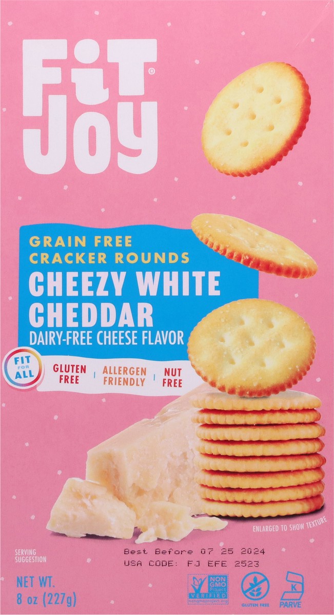 slide 7 of 16, FitJoy Grain Free Cheezy White Cheddar Cracker Rounds 8 oz, 8 oz