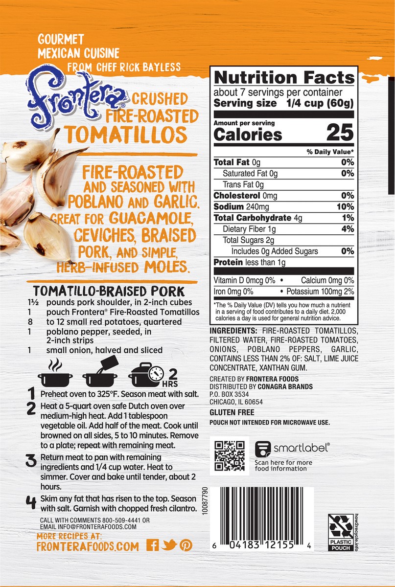 slide 6 of 9, Frontera Mild Crushed Fire Roasted Tomatillos with Garlic & Poblano Pepper 14.5 oz, 14.5 oz