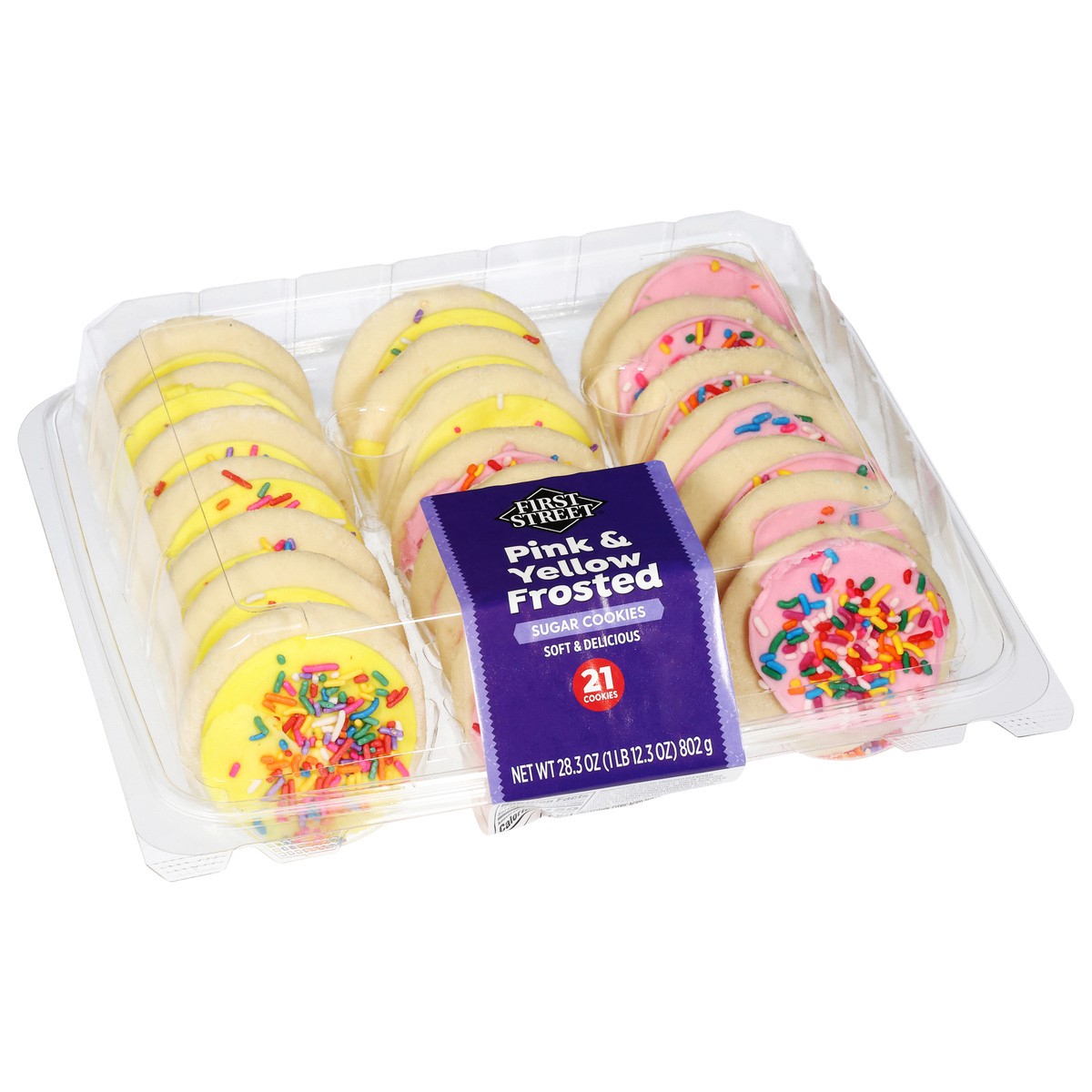 slide 7 of 12, First Street Pink & Yellow Frosted Sugar Cookies, 28.3 oz