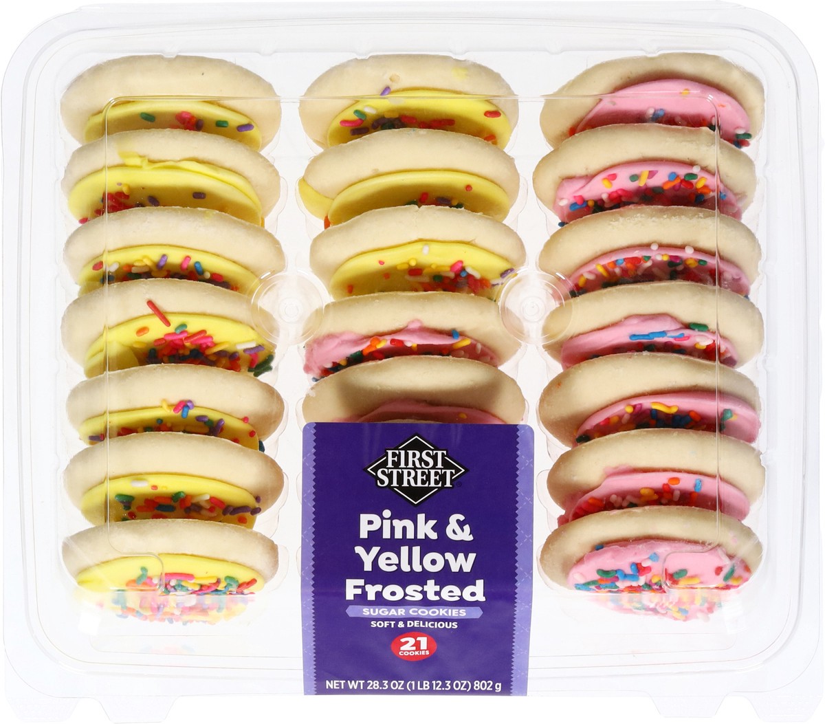 slide 3 of 12, First Street Pink & Yellow Frosted Sugar Cookies, 28.3 oz
