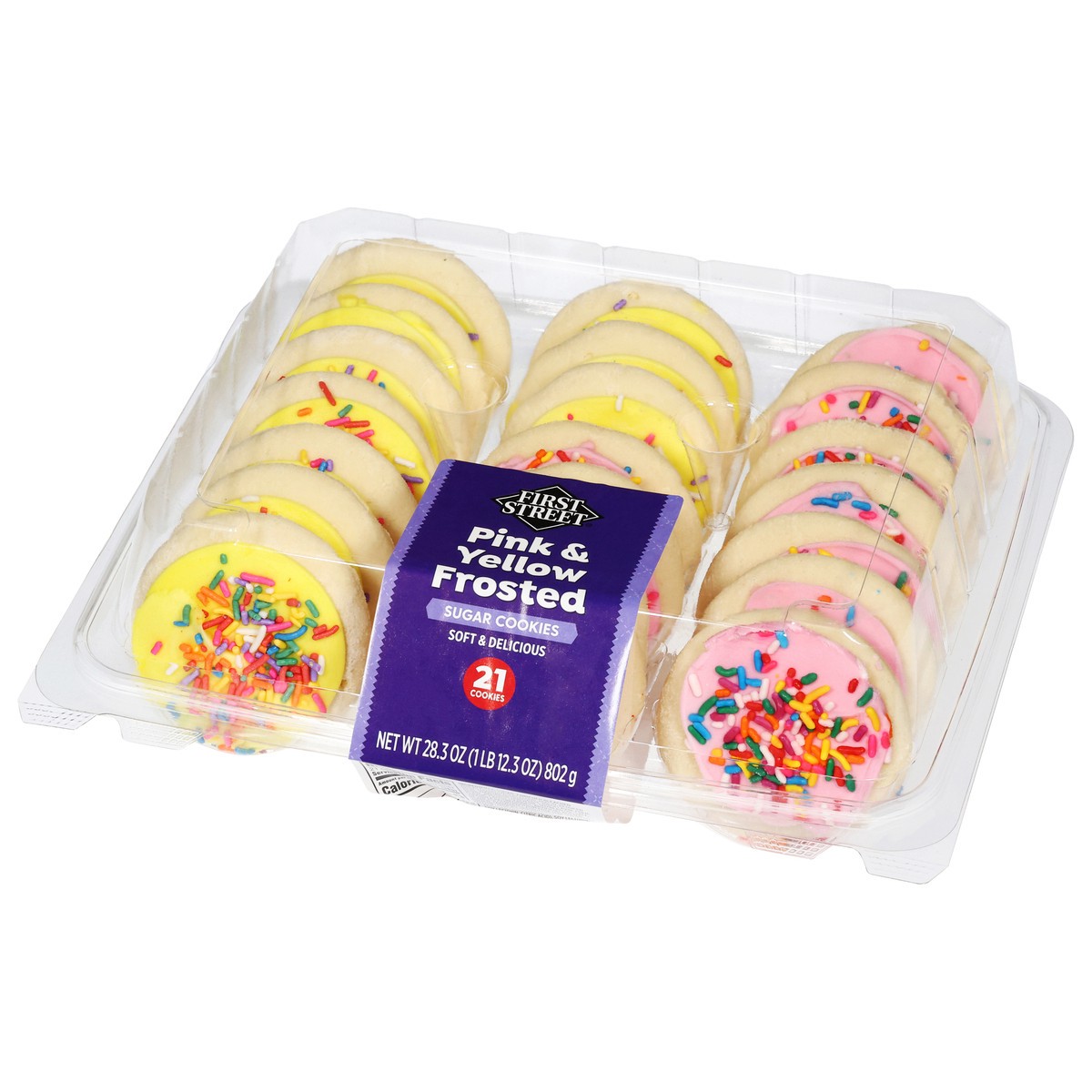 slide 4 of 12, First Street Pink & Yellow Frosted Sugar Cookies, 28.3 oz