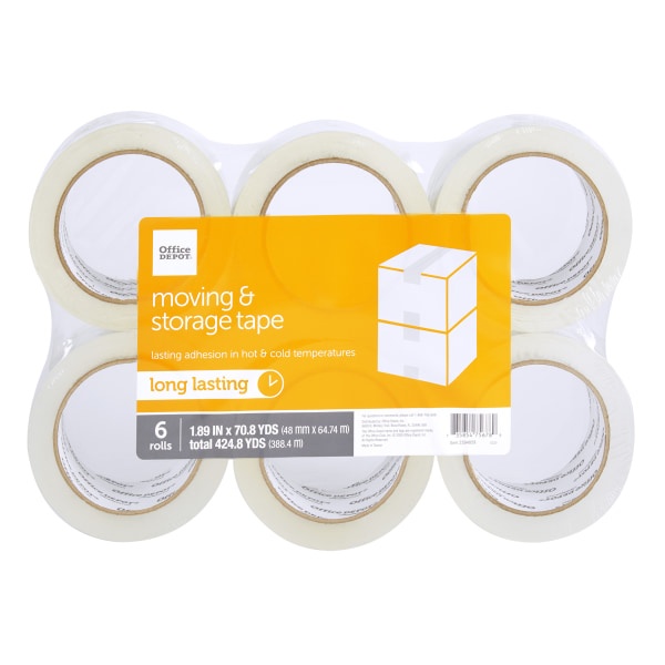 slide 1 of 3, Office Depot Brand Moving And Storage Tape Rolls, 1.89'' X 70.8 Yd, Clear, Pack Of 6 Rolls, 6 ct