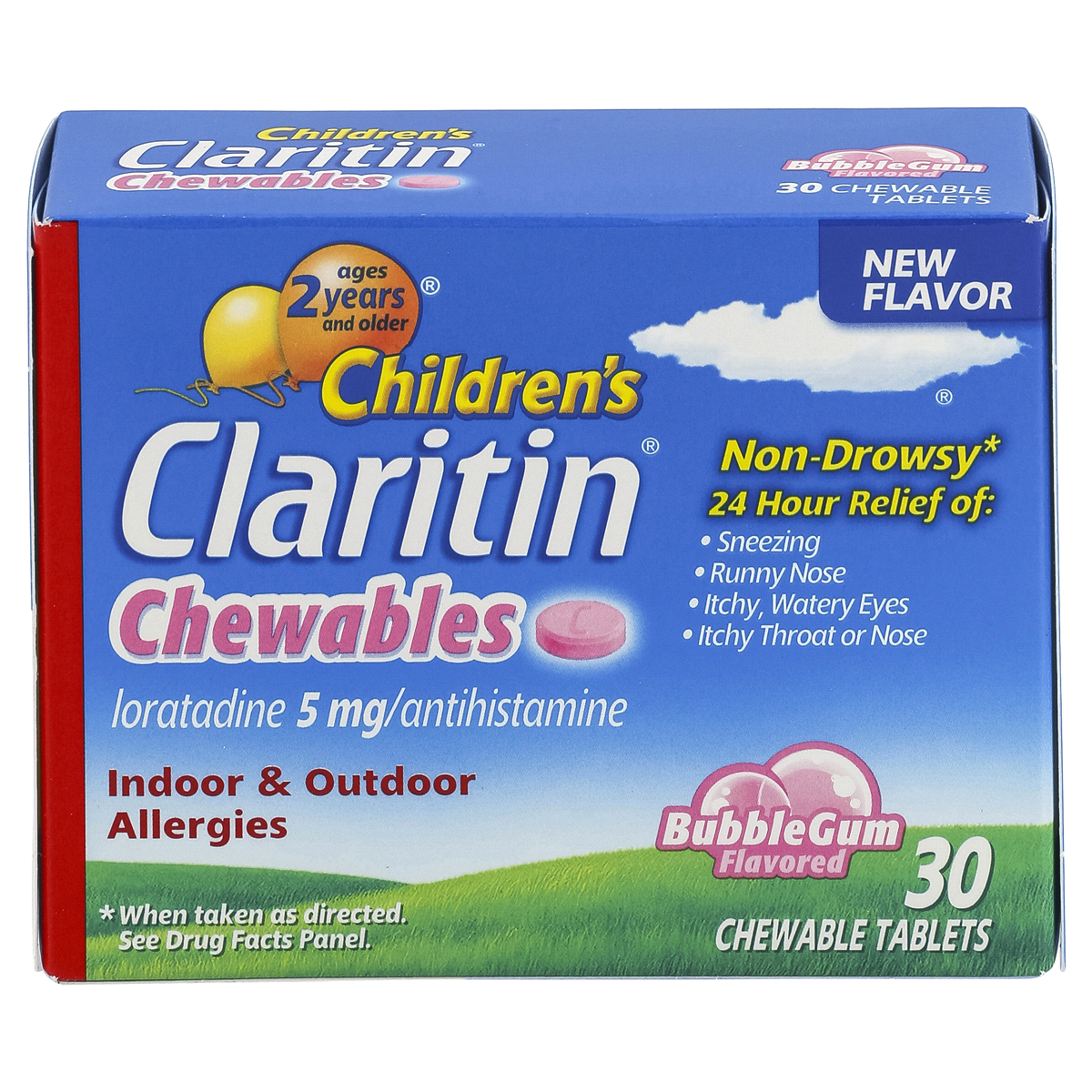 slide 1 of 3, Children's Claritin 24 Hour Non Drowsy Allergy Relief Bubble Gum Flavored Chewable Tablets Loratadine, 30 ct