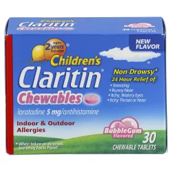 Children's Claritin 24 Hour Non Drowsy Allergy Relief Bubble Gum Flavored Chewable Tablets Loratadine