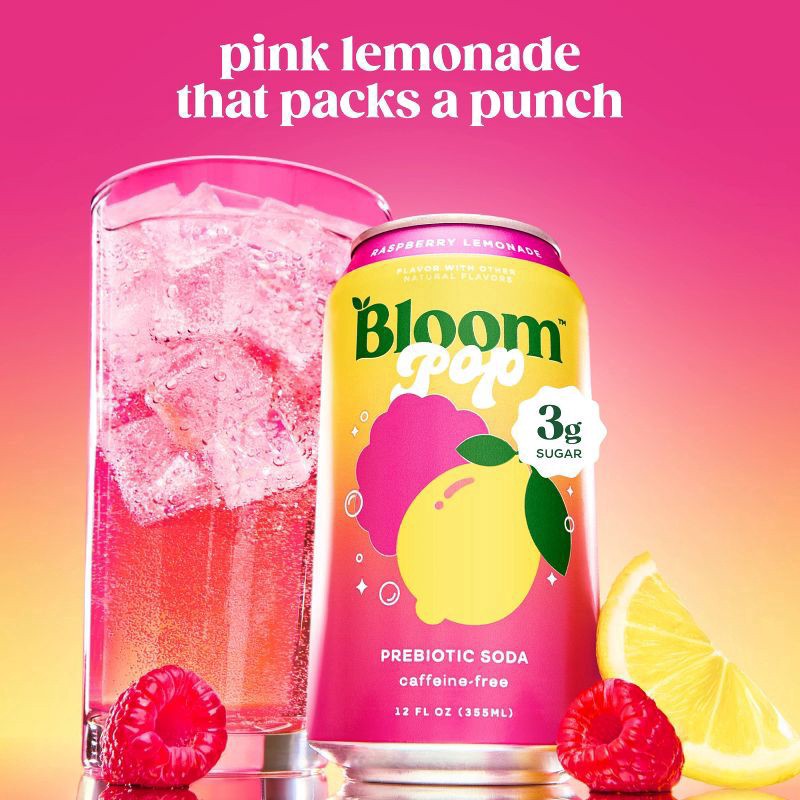 slide 8 of 8, Bloom Pop Caffeine-Free Prebiotic Raspberry Lemonade Soda 12 fl oz, 12 fl oz