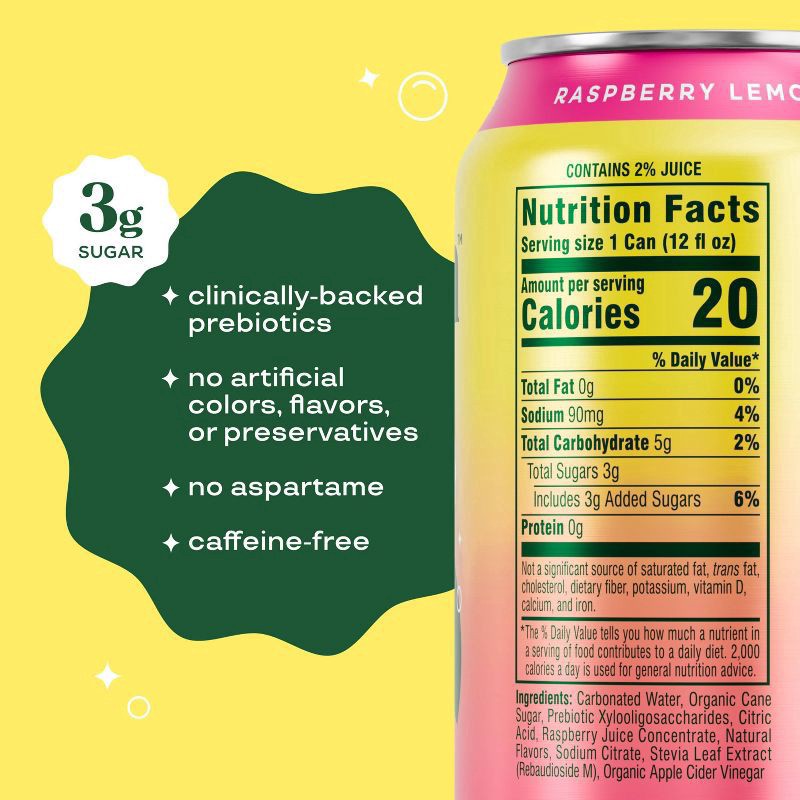 slide 7 of 8, Bloom Pop Caffeine-Free Prebiotic Raspberry Lemonade Soda 12 fl oz, 12 fl oz