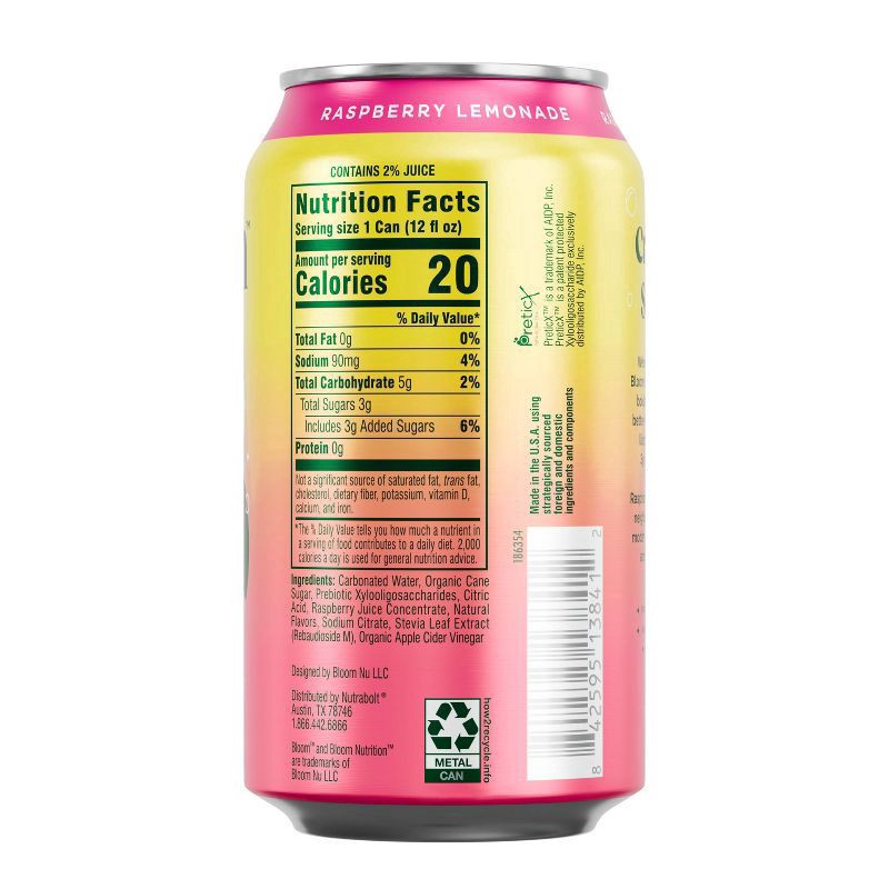 slide 5 of 8, Bloom Pop Caffeine-Free Prebiotic Raspberry Lemonade Soda 12 fl oz, 12 fl oz