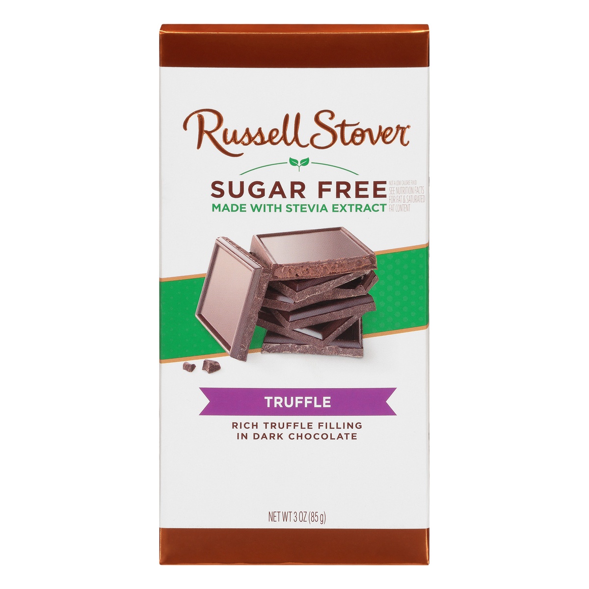 slide 1 of 1, Russell Stover Sugar Free Dark Chocolate Truffle Tile Bar, 3 oz