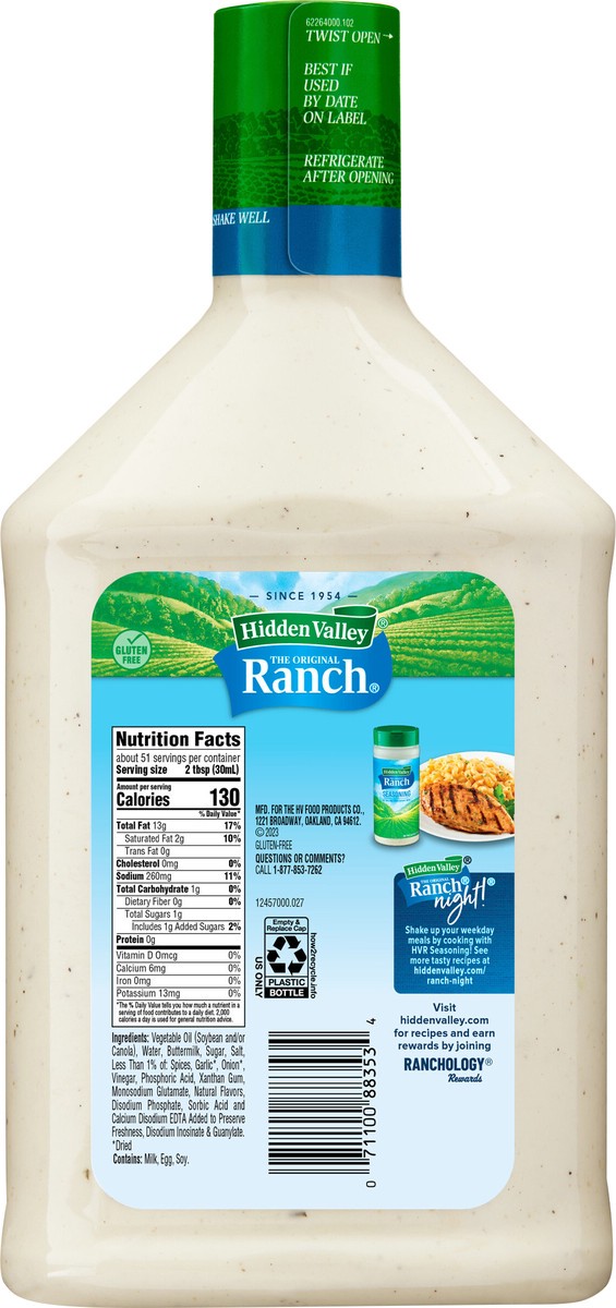 slide 5 of 9, Hidden Valley Original Ranch Salad Dressing & Topping, Gluten Free, Keto-Friendly - 52 Ounce Bottle, 52 fl oz