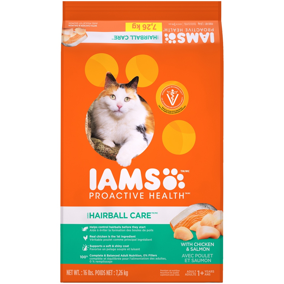 slide 1 of 5, Iams Proactive Health Hairball Care with Chicken & Salmon Adult Premium Dry Cat Food - 16lbs, 16 lb