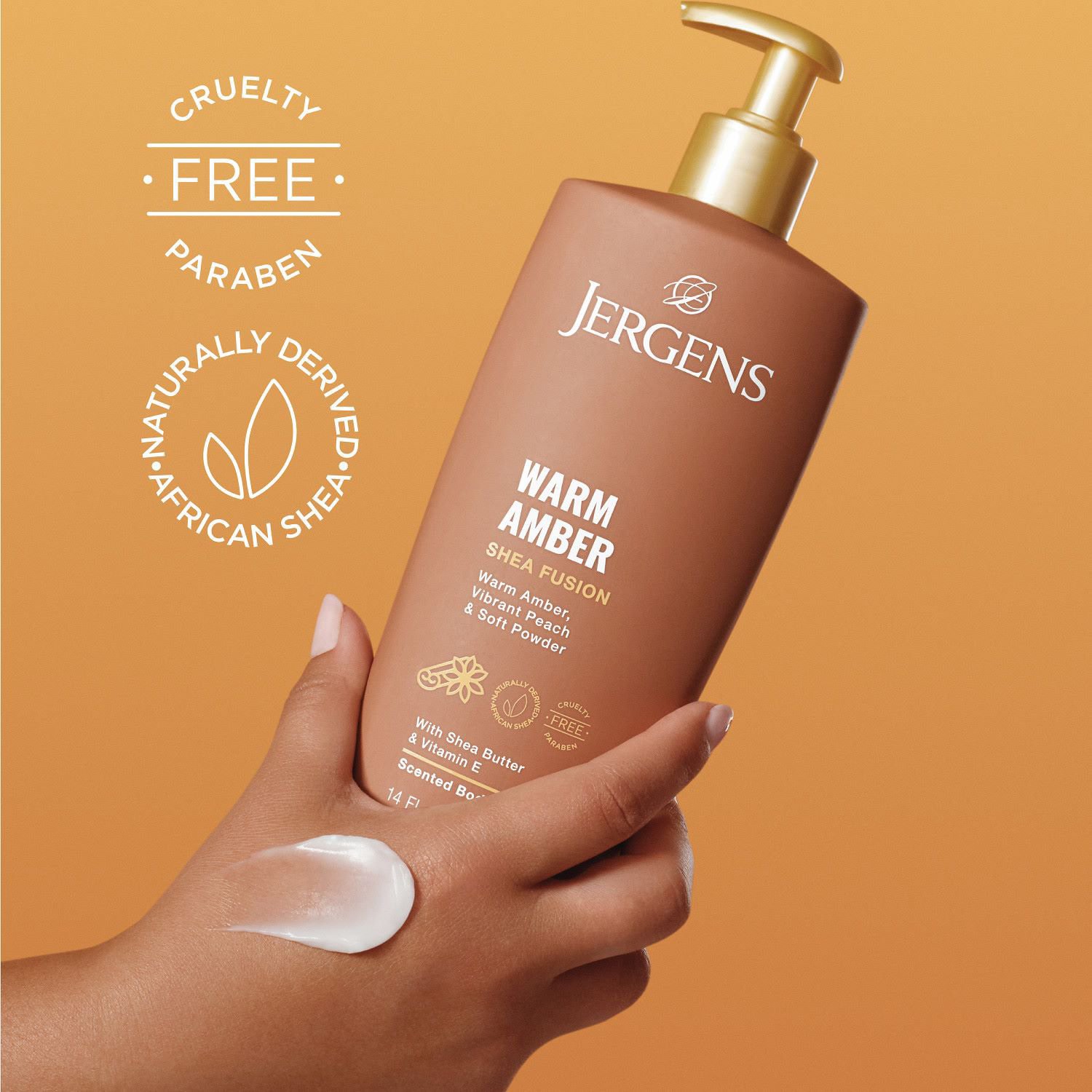 slide 2 of 7, Jergens Shea Fusion Scented Warm Amber Body Lotion 14 fl oz, 14 fl oz