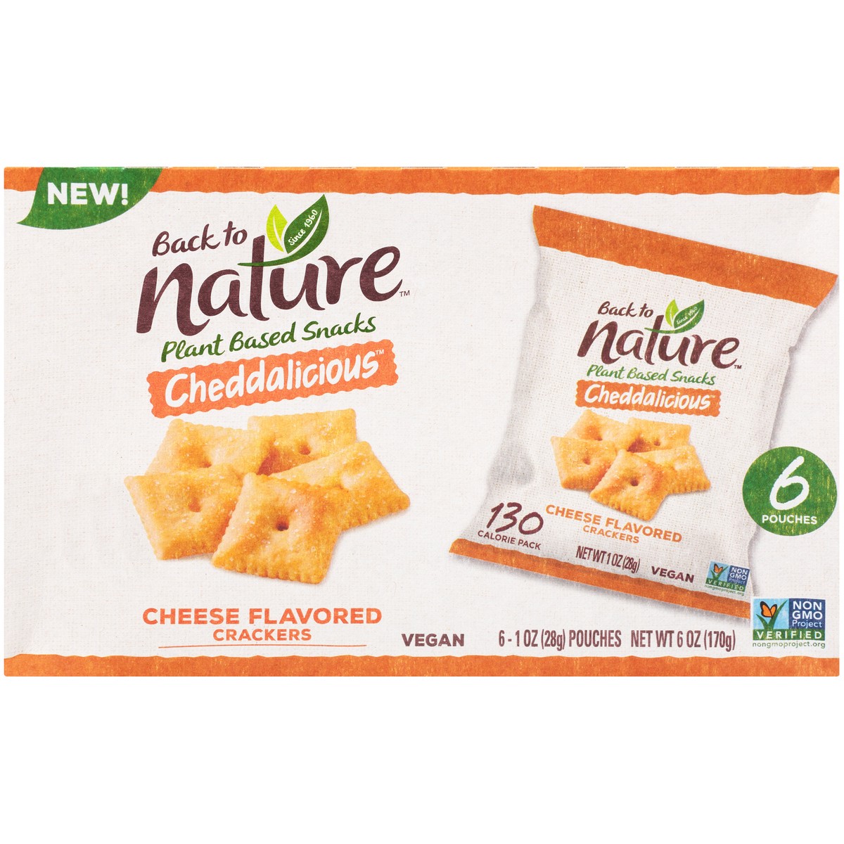 slide 8 of 9, Back to Nature™ Cheddalicious™ Cheese Flavored Crackers 6-1 oz. Pouches, 6 oz