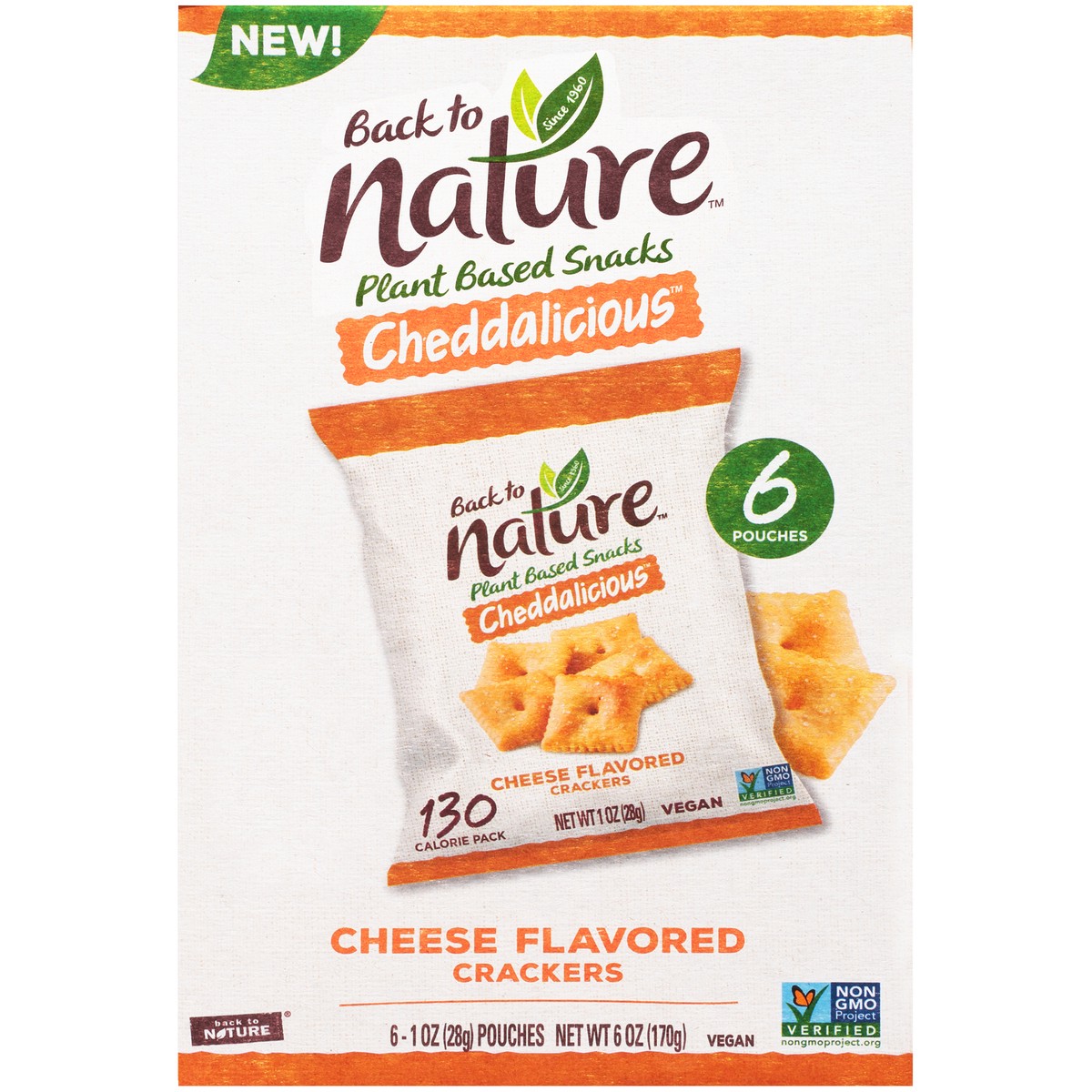 slide 4 of 9, Back to Nature™ Cheddalicious™ Cheese Flavored Crackers 6-1 oz. Pouches, 6 oz