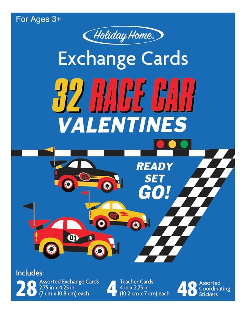 slide 1 of 1, Holiday Home Race Car Valentine's Cards, 32 ct