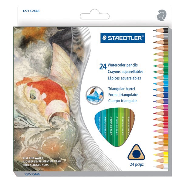 slide 1 of 3, STAEDTLER Watercolor Pencils, Assorted Colors, Box Of 24 Pencils, 24 ct
