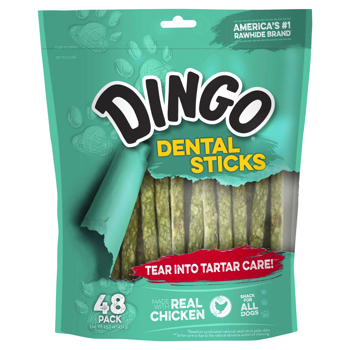 slide 1 of 3, Dingo Dental Sticks For Tartar Control Dog Treats, 48 ct