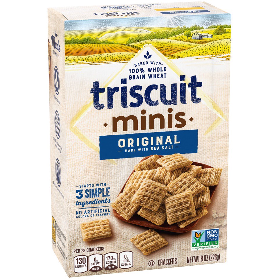 slide 3 of 8, Triscuit Minis Original Whole Grain Wheat Crackers, Vegan Snacks, Snack Crackers, 8 oz, 8 oz