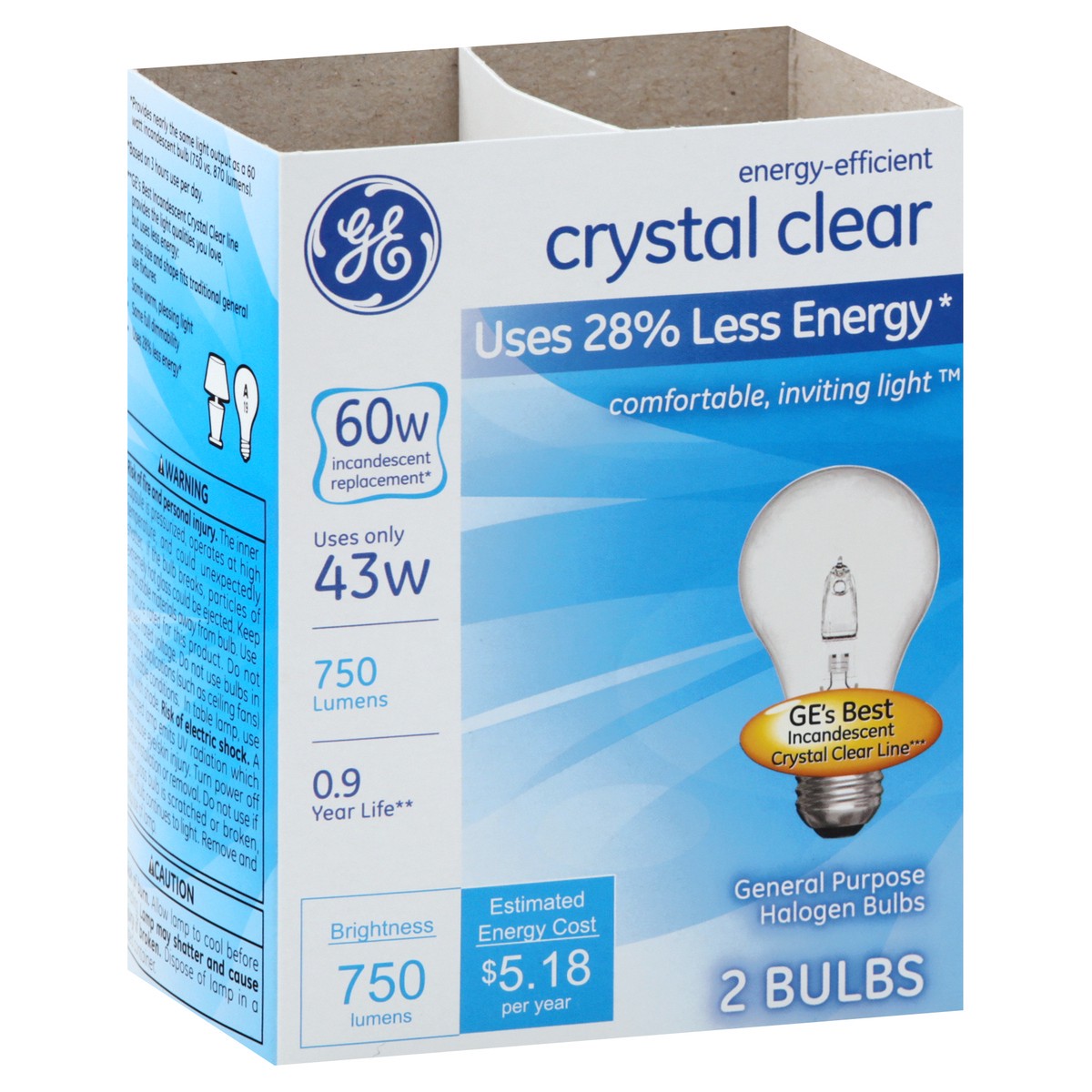 slide 2 of 9, GE Crystal Clear 43 Watts Halogen Light Bulbs 2 ea, 2 ct