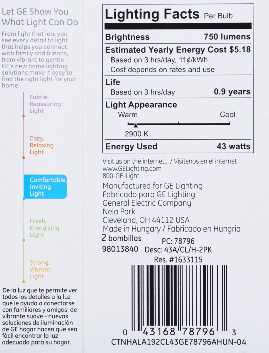 slide 5 of 9, GE Crystal Clear 43 Watts Halogen Light Bulbs 2 ea, 2 ct