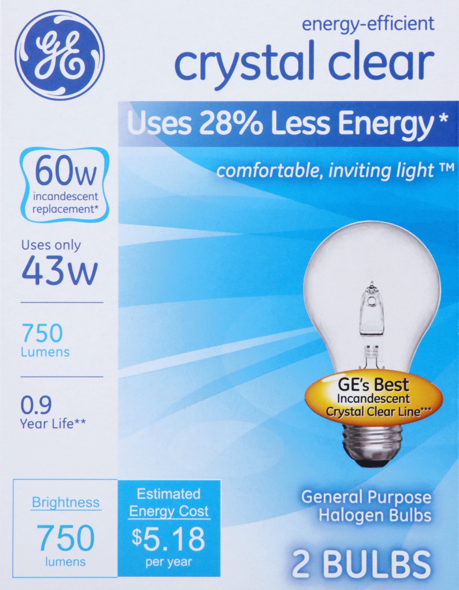 slide 6 of 9, GE Crystal Clear 43 Watts Halogen Light Bulbs 2 ea, 2 ct