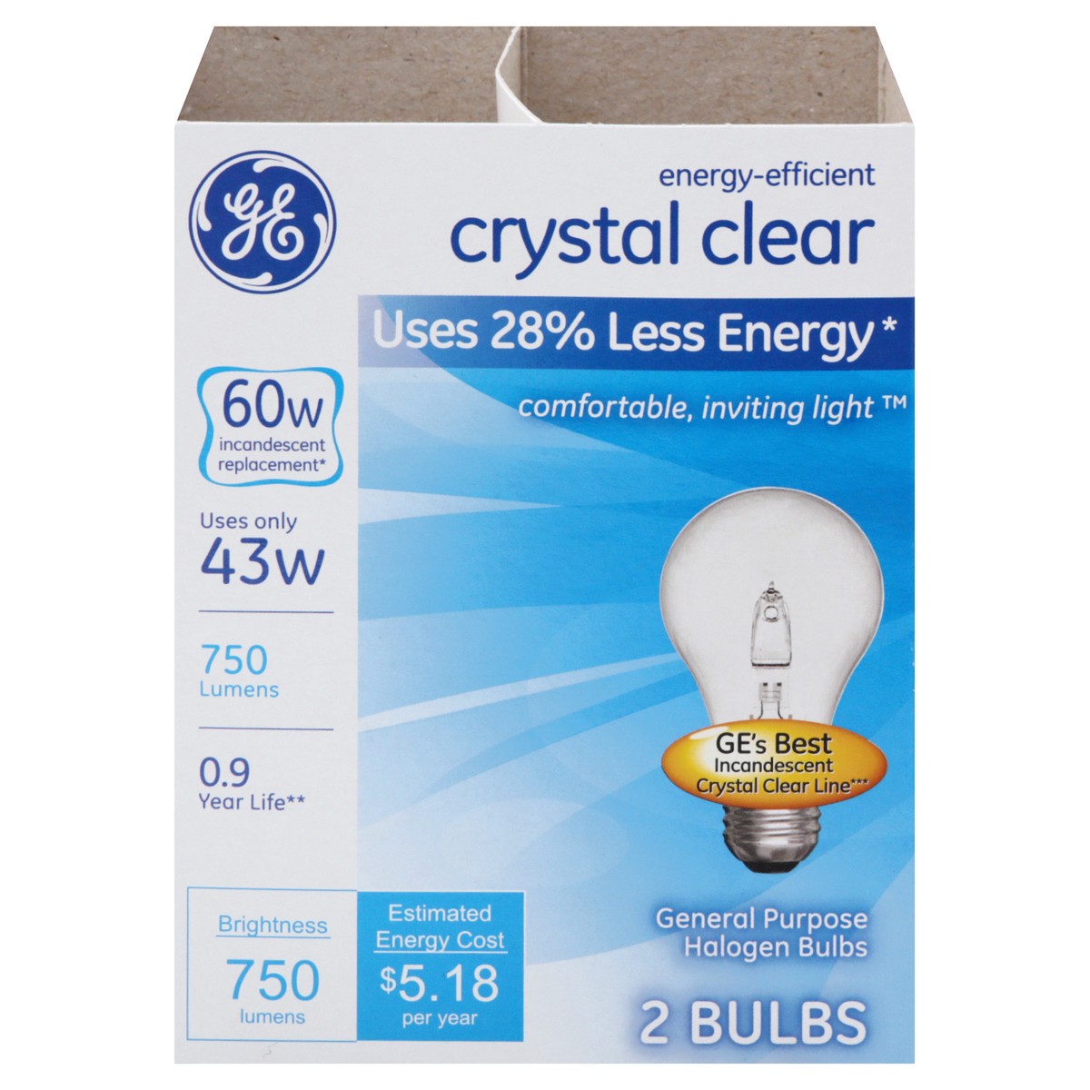 slide 1 of 9, GE Crystal Clear 43 Watts Halogen Light Bulbs 2 ea, 2 ct