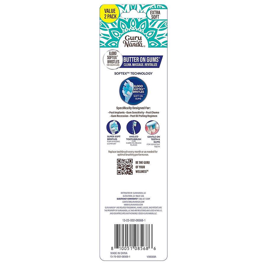 slide 5 of 5, Guru Nanda Butter on Gums Extra Soft Toothbrushes - 2 Each, 2 ct