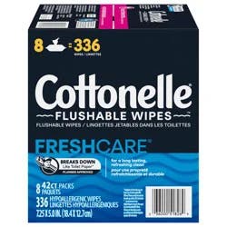 Cottonelle Fresh Care Flushable Wet Wipes, Adult Wet Wipes, 8 Flip-Top Packs, 336 Total Flushable Wipes