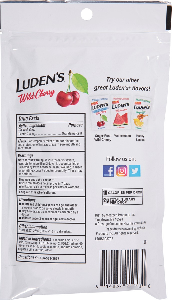 slide 5 of 10, Luden's Wild Cherry Throat Drops, Sore Throat Relief, 30 Count, 30 ct