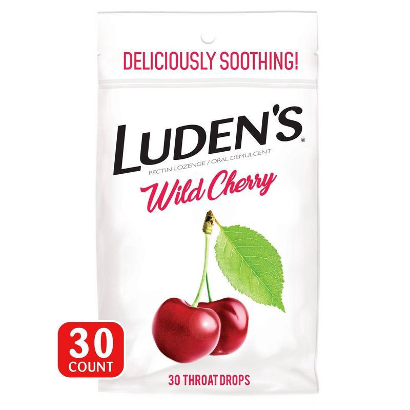 slide 1 of 10, Luden's Sore Throat Drops, For Minor Sore Throat Relief, Wild Cherry, 30 Count, 30 ct