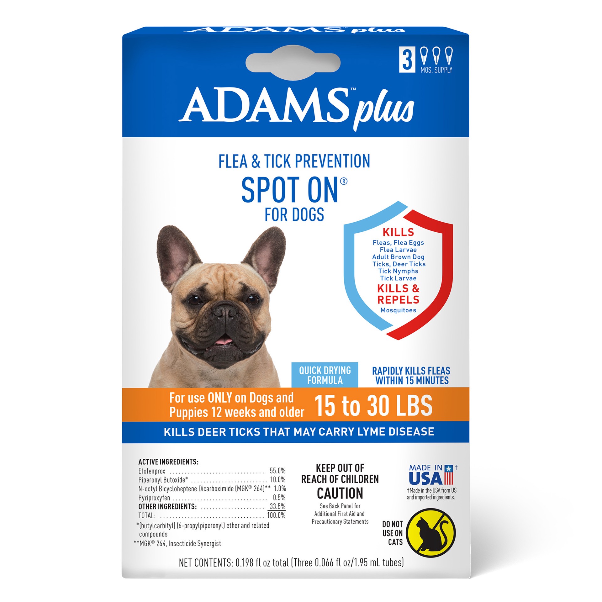 slide 1 of 9, Adams Plus Flea & Tick Prevention Spot On for Dogs, Medium Dogs 15 to 30 lbs, 1 ct