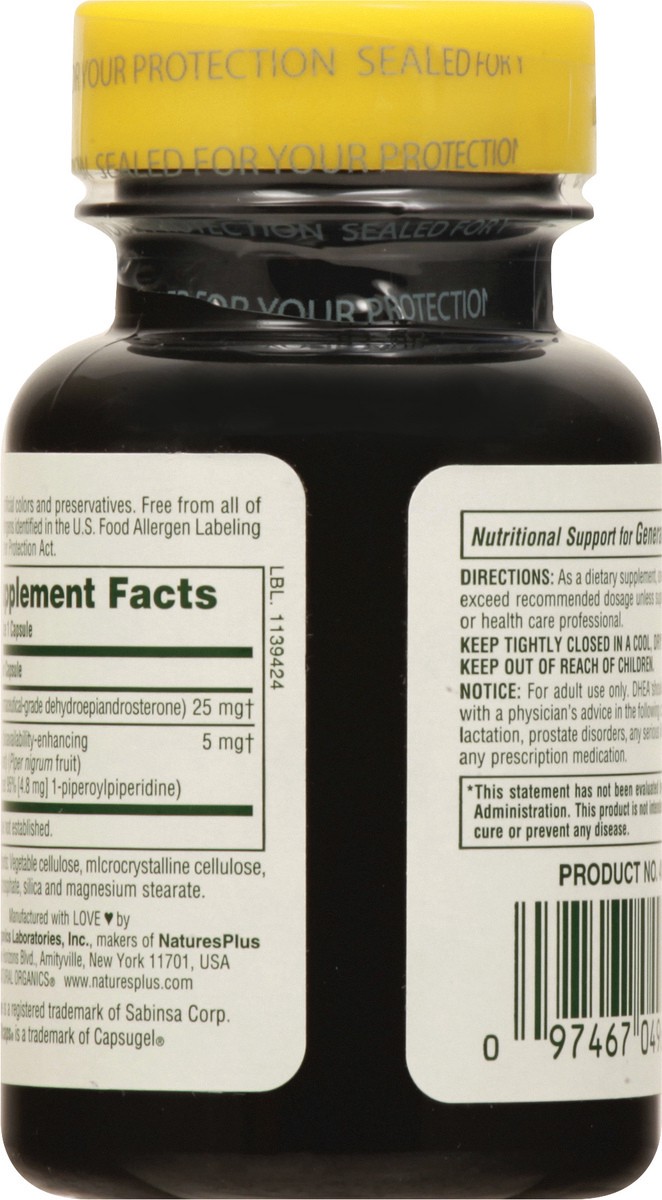 slide 6 of 9, Nature's Plus DHEA-25 With Bioperine 60 Capsules, 60 ct