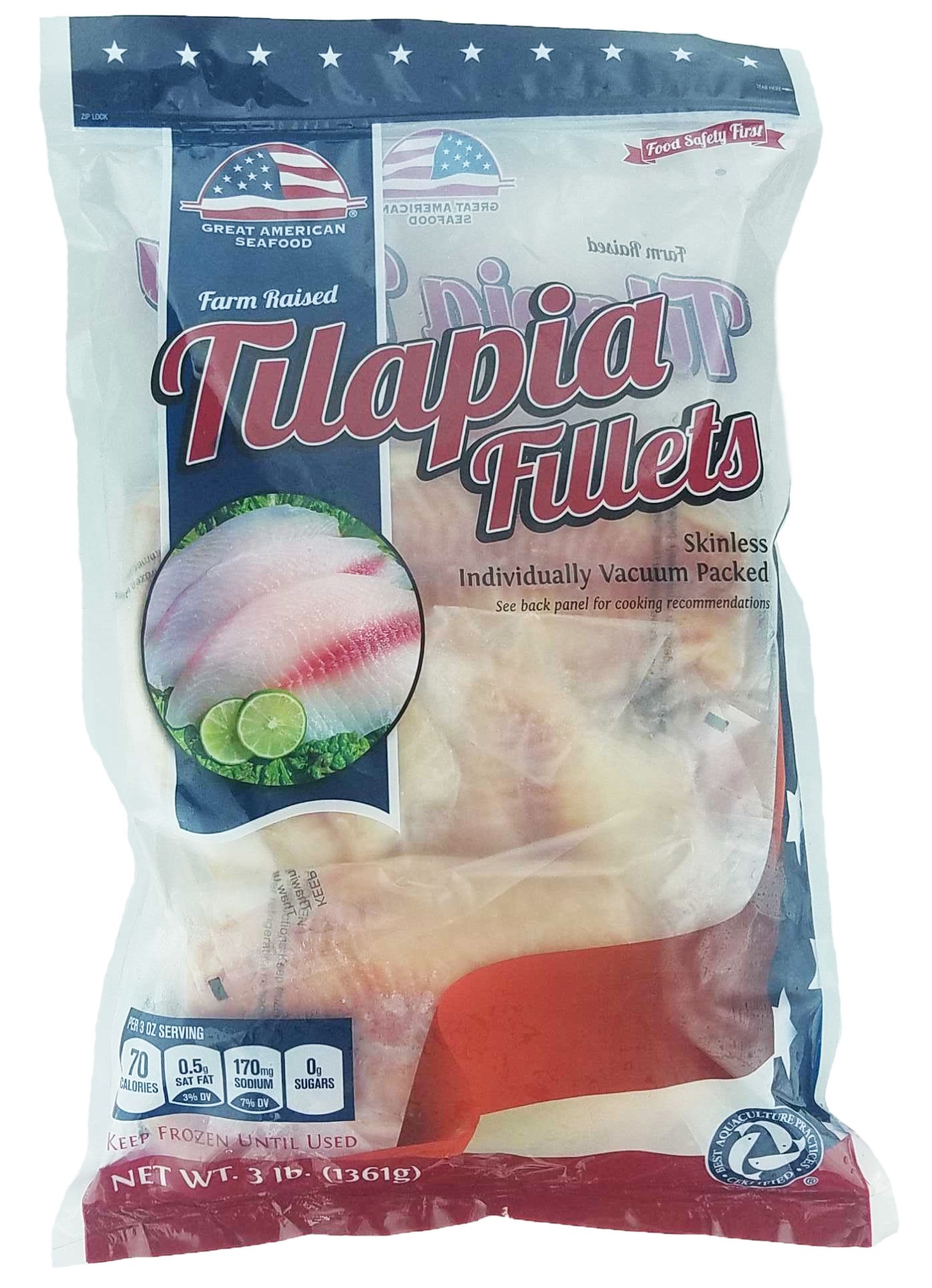 slide 1 of 1, Great American Seafood Farm Raised Skinless Tilapia Fillets, 3 lb