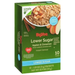 Hy-Vee Instant Oatmeal, Lower Sugar, Apples & Cinnamon - 10.9 oz