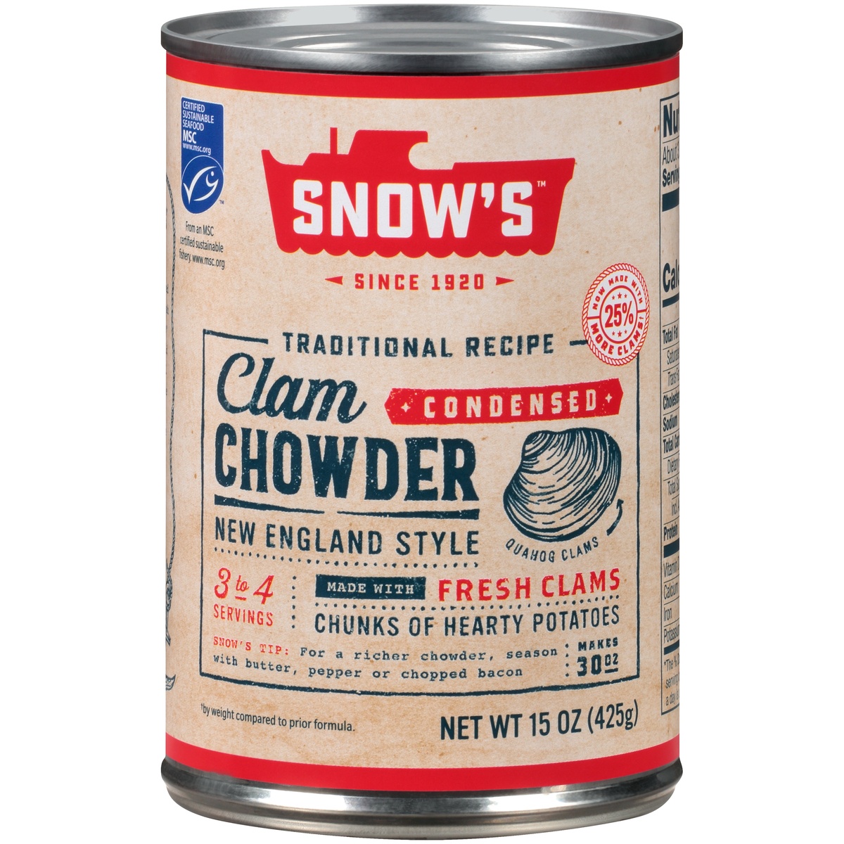 slide 1 of 1, Snow's Traditional Recipe New England Style Condensed Clam Chowder 15 oz. Can, 