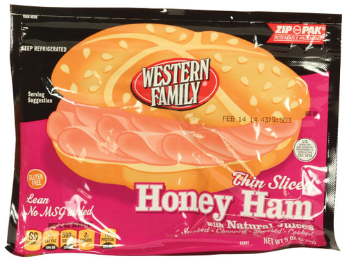 slide 1 of 1, Western Family Honey Ham Thin Sliced, 9 oz