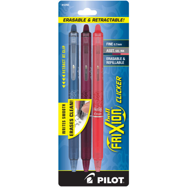 slide 1 of 9, Pilot Frixion Erasable Retractable Gel Pens, Fine Point, 0.7 Mm, Navy/Burgundy/Salmon Barrels, Navy/Burgundy/Salmon Ink, Pack Of 3 Pens, 3 ct