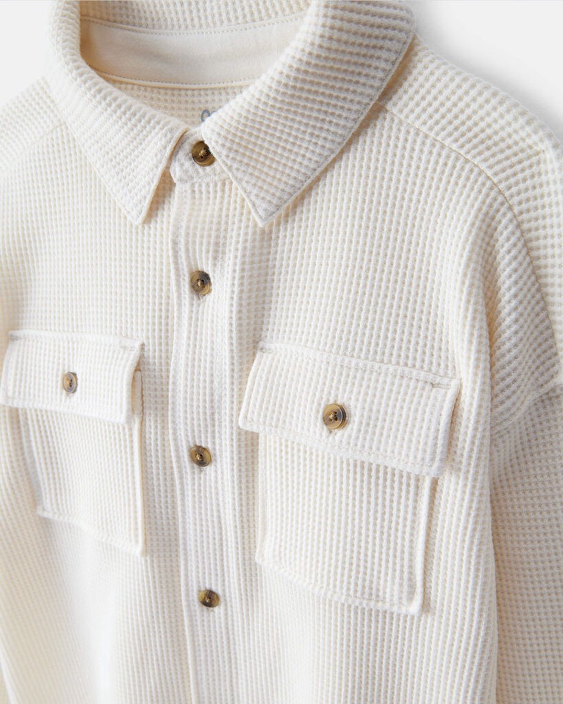 slide 2 of 3, Baby Boy Long-Sleeve Waffle Knit Utility Shirt - White White 12M, 1 ct