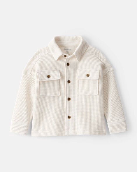 slide 1 of 3, Baby Boy Long-Sleeve Waffle Knit Utility Shirt - White White 12M, 1 ct