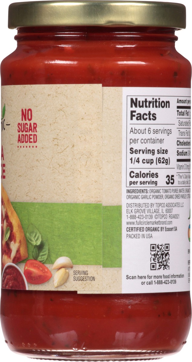 slide 6 of 9, Full Circle Market Organic No Sugar Added Pizza Sauce 14 oz, 14 oz