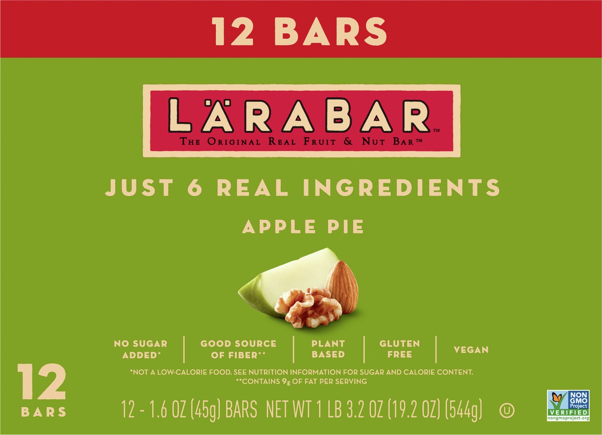 slide 8 of 9, LÄRABAR Apple Pie, Gluten Free Vegan Fruit & Nut Bars, 1.6 oz bars, 12 ct, 12 ct