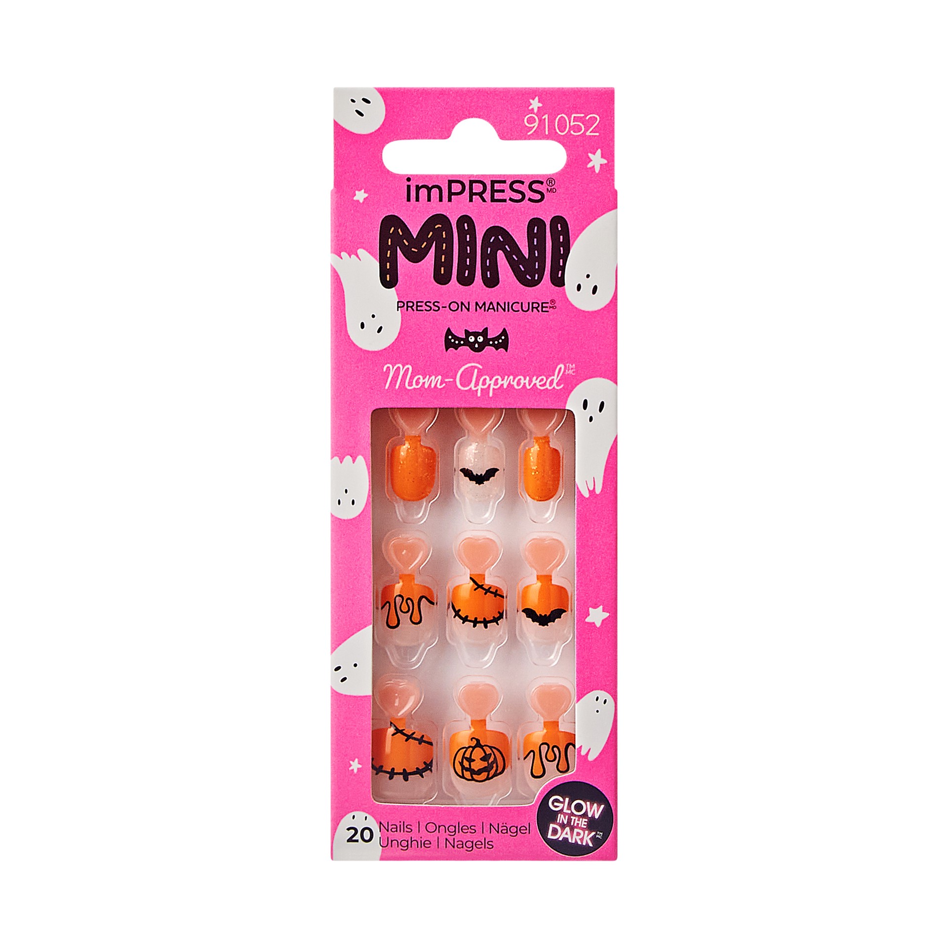 slide 1 of 5, imPRESS MINI Halloween Press-On Nails for Kids, No Glue Needed, Orange, Square, 21 Ct., 21 pc