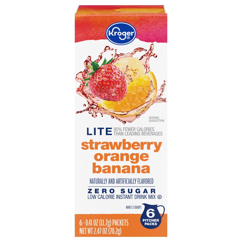 slide 2 of 4, Kroger® Lite Zero Sugar Strawberry Orange Banana Instant Drink Mix, 6 packets / 0.41 oz